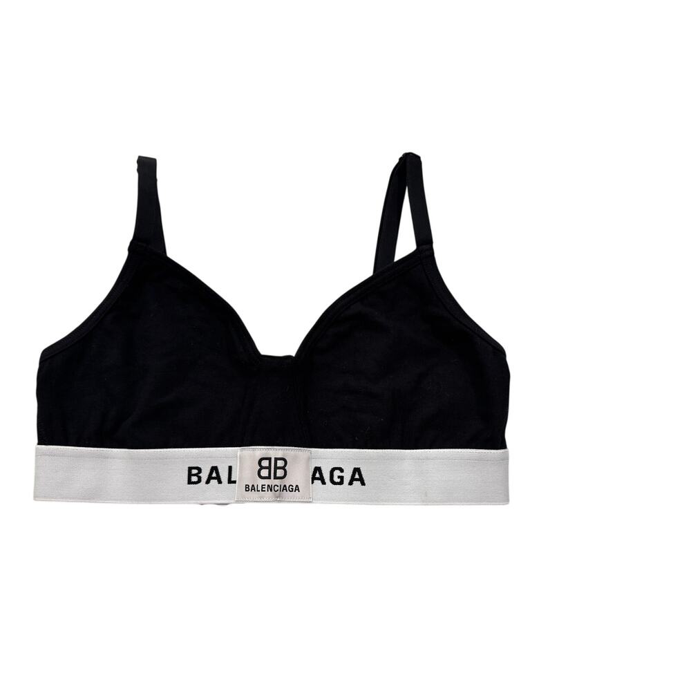 17-8(5) BALENCIAGA Women's Cotton Triangle Stretch Logo Bralette Small